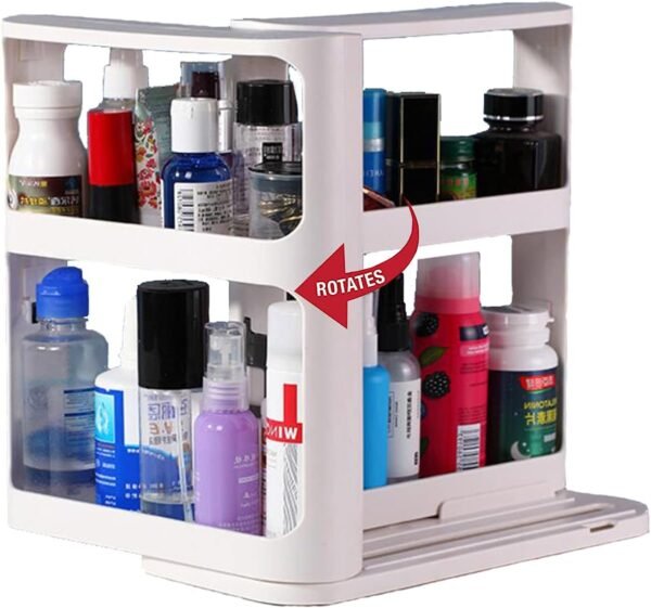 Rotate Spice Rack Organizer, Two 2-Tiered Swivel Spice Rack Shelves for Kitchen, Multi-Function Seasoning Spice Jar Storage Rack (White)