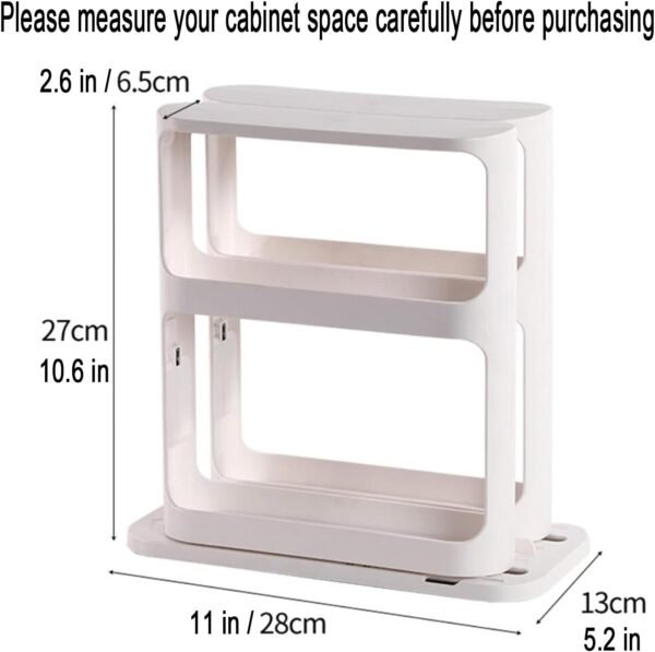 Rotate Spice Rack Organizer, Two 2-Tiered Swivel Spice Rack Shelves for Kitchen, Multi-Function Seasoning Spice Jar Storage Rack (White) - Image 4