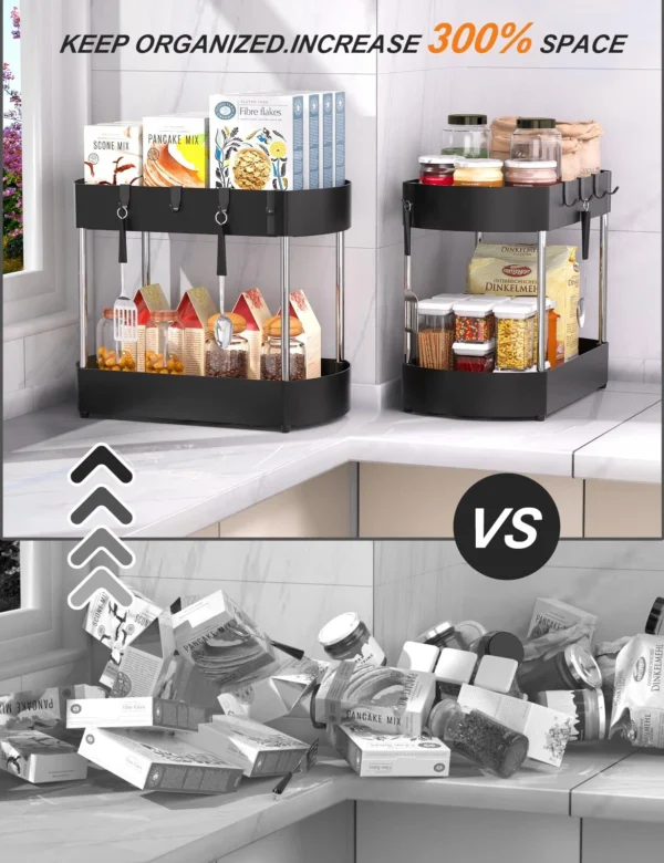 SANKEYTEW 2 Pack Under Sink Storage Kitchen Organiser 2 Tier Multi-Purpose Black - Image 2