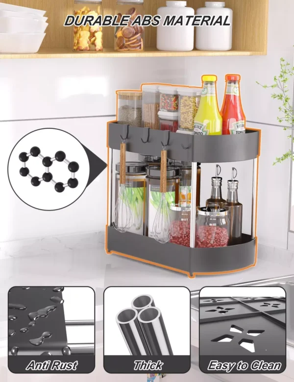 SANKEYTEW 2 Pack Under Sink Storage Kitchen Organiser 2 Tier Multi-Purpose Black - Image 3
